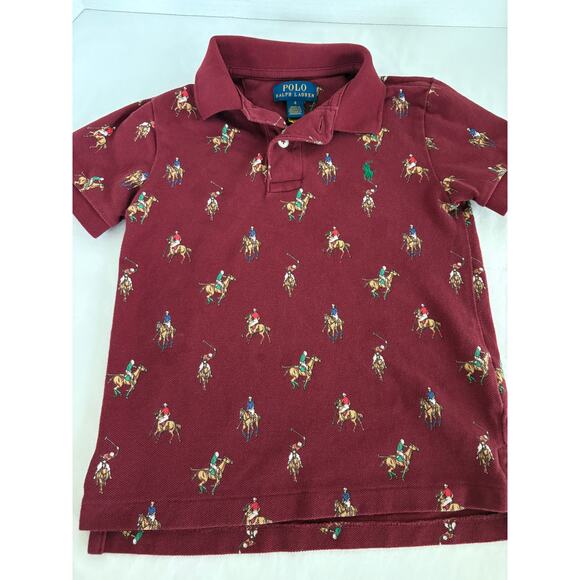 Little Boys POLO RALPH LAUREN Pullover Shirt-Burgundy with Pony/Rider Print-Sz 4 - Picture 1 of 7